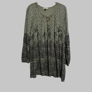 Billabong Y2K Peasant Boho Lace Up Paisley Festival Long Sleeves Tunic Top M